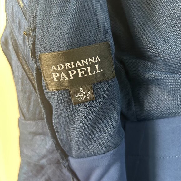 Adrianna Papell Blue Cocktail Dress Size 8 V-Neck Tiered Chiffon Evening Mermaid - Picture 8 of 10